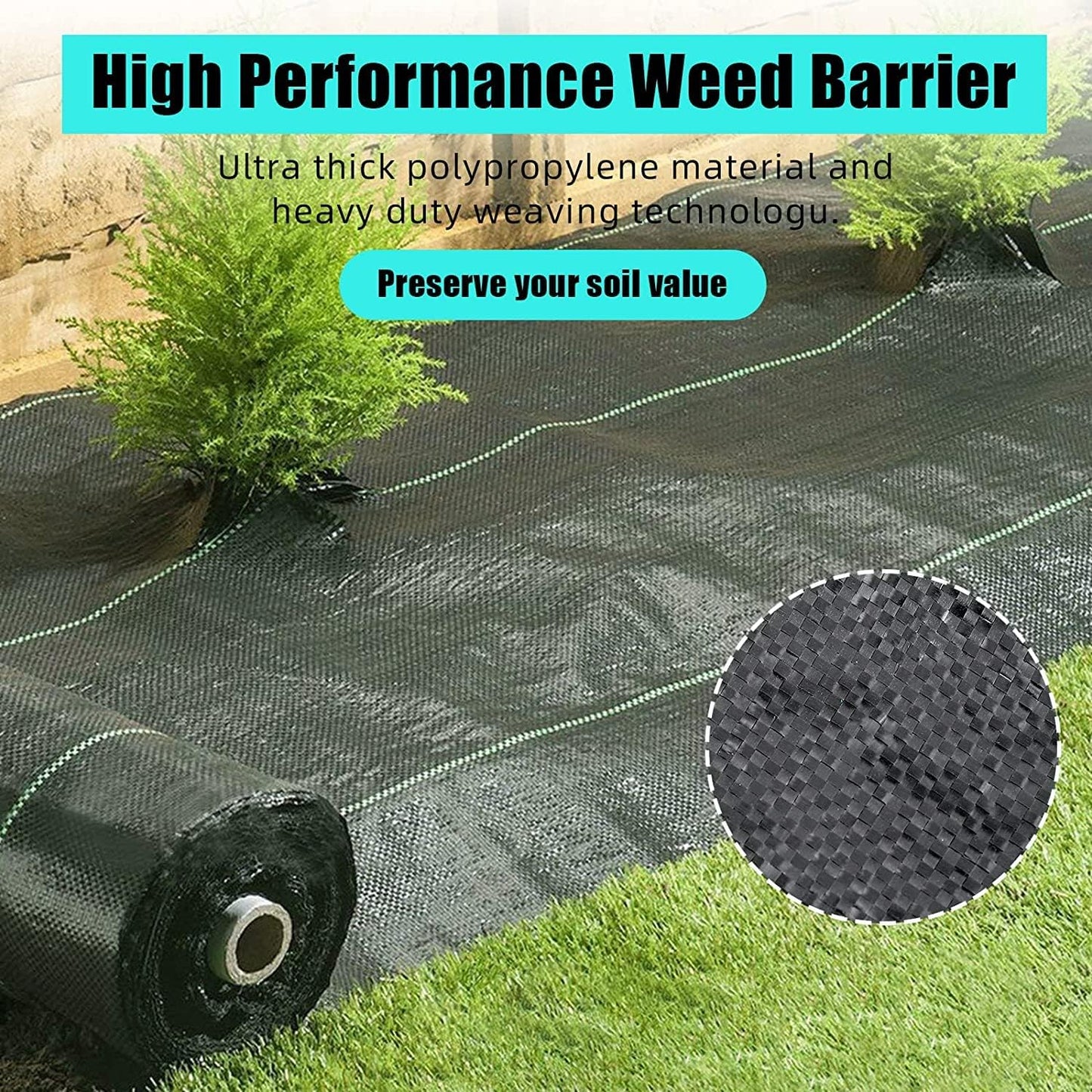 6ft X 300ft Weed Barrier Landscape Fabric Heavy Duty, Premium 2.4 oz Ground Cover Weed Block Gardening Mat, Easy Setup & Superior Weed Control, for Erosion Control, Weed Barrier