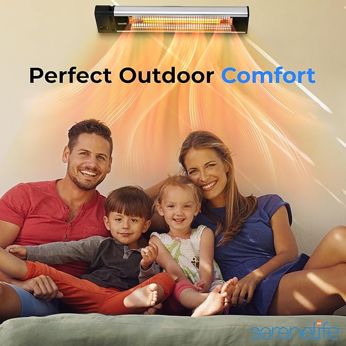 SereneLife Infrared Patio Heater, Wall-Mounted Electric Heater with Remote, 1500W, IP65 Approved, Odorless, Indoor/Outdoor for Patio, Restaurant, Backyard, Garage, Decks