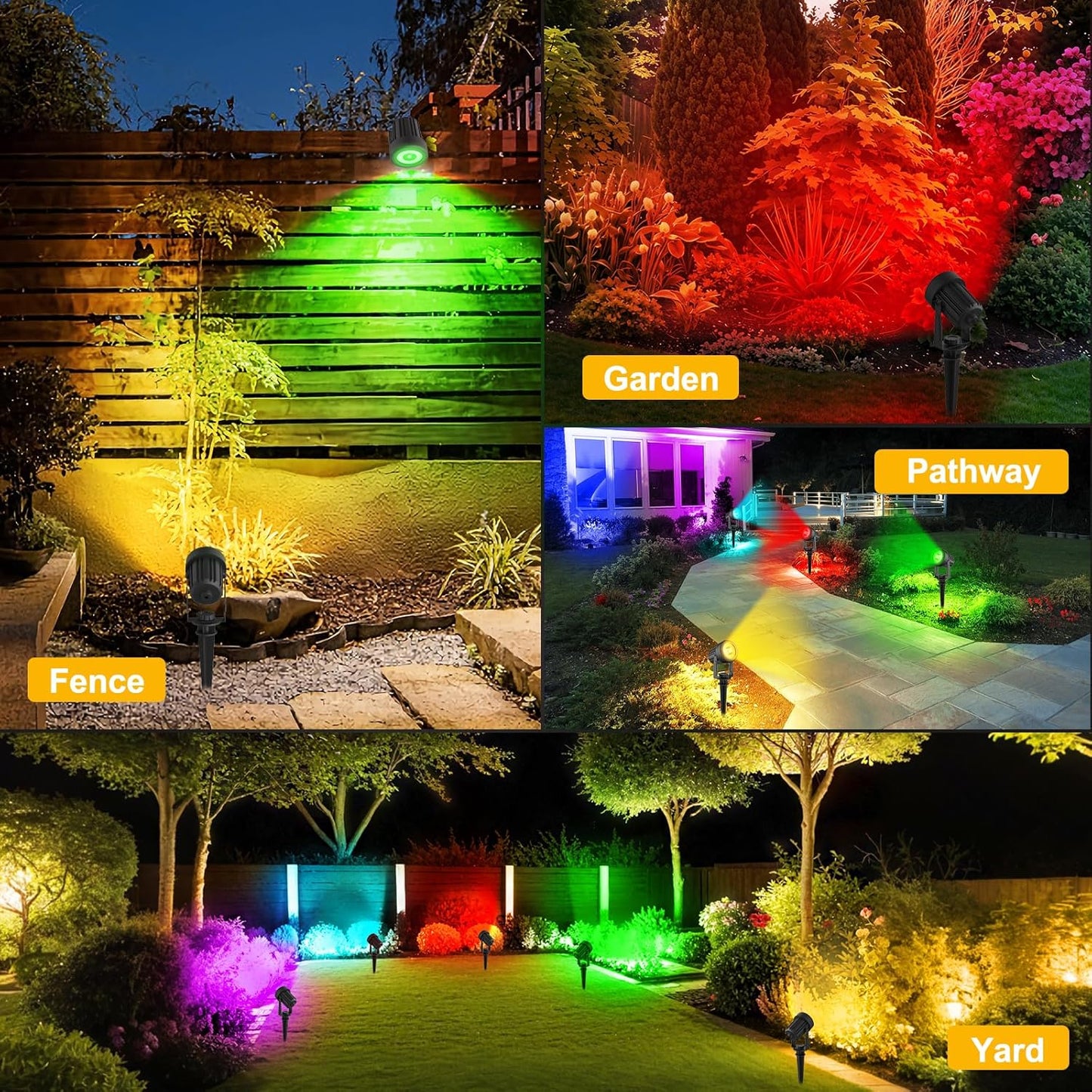 T-SUNUS Halloween Solar Spot Lights Outdoor Color Changing 6-in-1, RGB Landscape Spotlights Pond Lighting Waterproof IP65 Wall Lamp 9.8ft Cable for Christmas Tree Patio Pathway Yard Garden Holiday