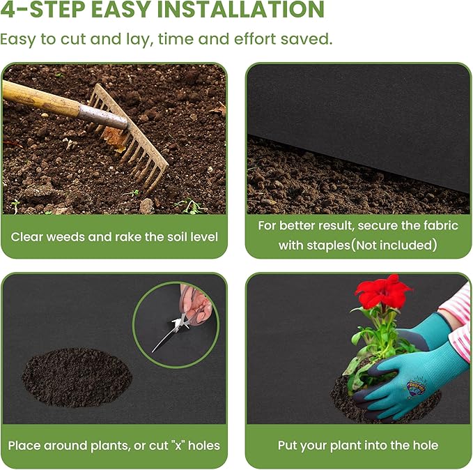 Premium 6oz Landscape Fabric,3ft x 200ft Pro Garden Weed Barrier-Durable & Heavy Duty Weed Block Gardening Mat, Easy Setup & Superior Weed Control, Eco-Friendly & Convenient Design- Non Woven