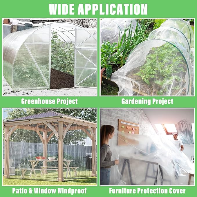 Legigo 10 X 30 Ft Clear Plastic Plant Covers Freeze Protection- 6 Mil Winter Greenhouse Plastic Sheeting for Frost Water Sun Wind Resistant, Plant Vegetable Blanket Covers for Cold Weather Garden Farm