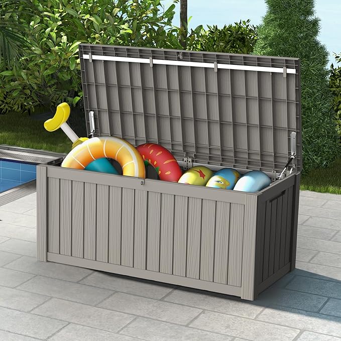 Mars Villa 120 Gallon Outdoor Storage Box, Waterproof Deck Box, Large Outside Storage Bin for Patio Furniture Cushions, Pool Supplies, Garden Tools, Weatherproof, Grey