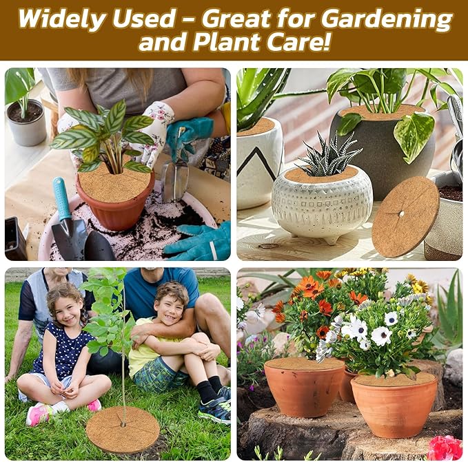 Legigo 10pcs Coconut Fiber Mulch Ring Tree Plant Protector Mat, 6 Inch Natural Coco Coir Tree Protection Ring Plant Pot Soil Cover, Tree Rings Disc Plant Cover for Indoor Outdoor Plants,Landscaping