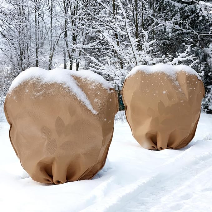 6 Pcs Winter Plant Covers Freeze Protection 39.4 x 39.4 Inch Horizontal Shrub Tree Rose Plant Protection Bags Frost Blanket with Drawstring for Fall Winter Outdoor Garden Planting, Brown