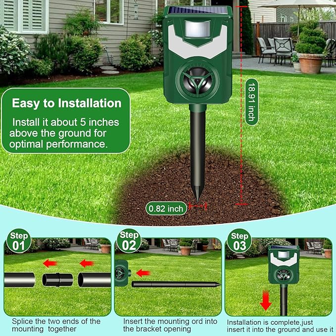 Solar Animal Repeller, Ultrasonic Cat Repellent Outdoor with Motion Sensor & Flame Flashing Light, Deterrents Device for Raccoon Squirrel Skunk Deer Rabbit Rodent Dog Repellent for Yard,Farm,Garden