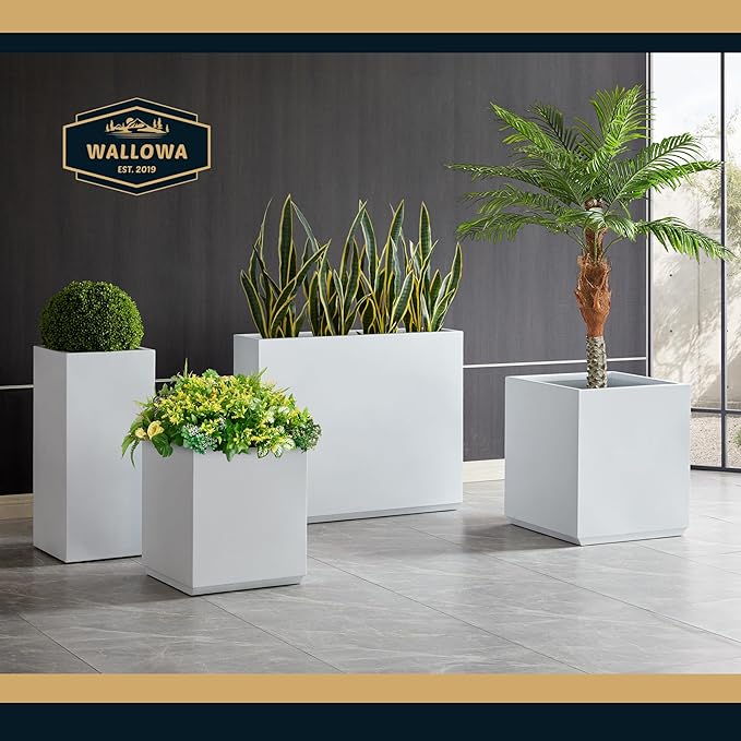 Metallic Heavy Outdoor Span Planter Box, Large Flower Pot, Long and Tall Divider Planters, 38Lx10Wx30H, White, Seamless and No Assembly 48.8 Pounds