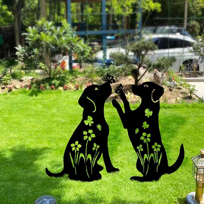 2 Pack Decorative Garden Stakes - 15" Rust-Resistant Metal Dog Silhouette Outdoor Decor, Corten Steel Labrador Yard Art with Easy Installation for Gardens, Patios & Walkways (Black Lab Design)
