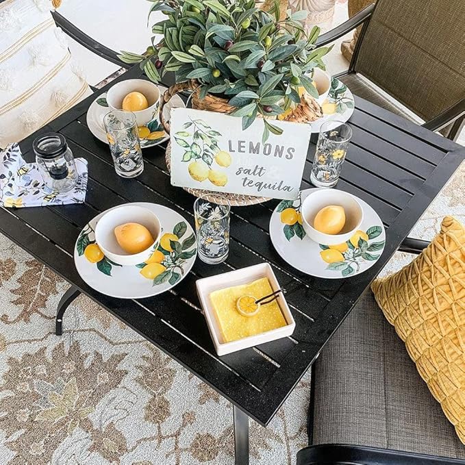 PHI VILLA 5 Piece Patio Dining Set Clearance with 4 Swivel Dining Chairs & 1 Square Metal Dining Table with 1.57 inches Hole, for Outdoor Kitchen Lawn & Garden Black Coated