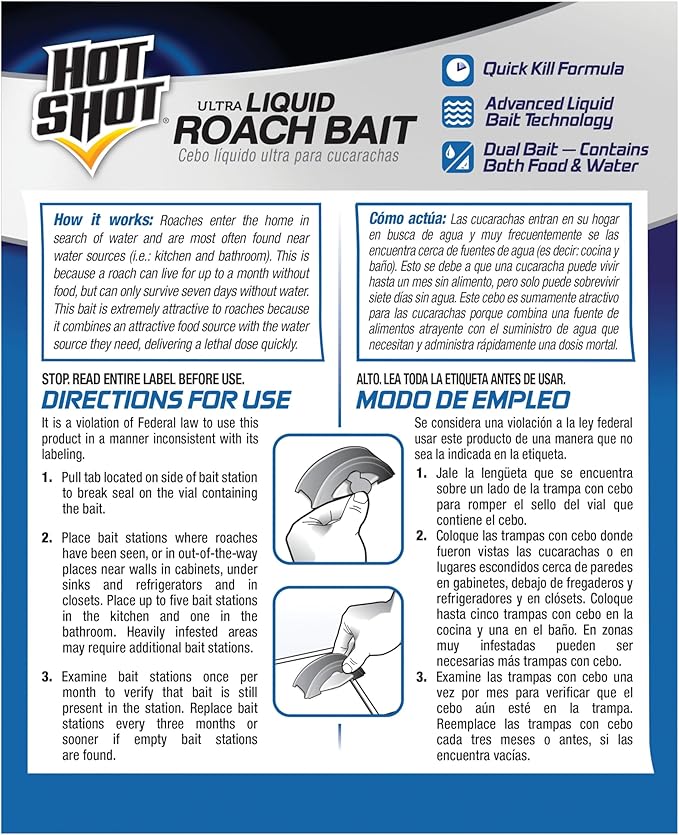 Hot Shot Ultra Liquid Roach Bait 3 Count, Kills In Hours