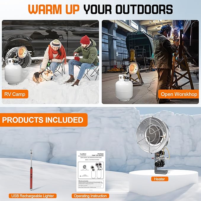 Single Tank Top Propane Radiant Heater With Windproof Lighter,18,000 BTU Portable with 3 Heating Modes, Shut-off Valve and Tip-over Switch for Outdoor, Garage, Patio, RV(CSA)