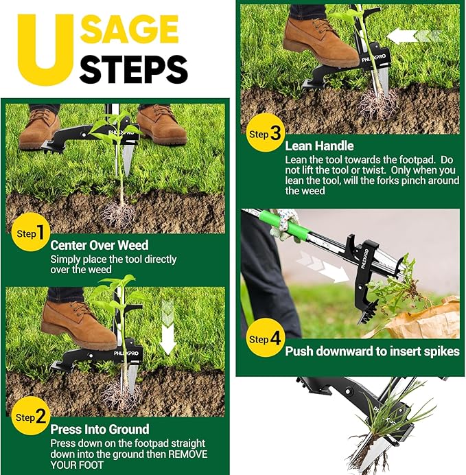 Stand Up Weeder Puller, 4-Claws Gardening Weeding Tools - Phlexpro 2025 New Upgraded Back-Saver 39.3" Long Handle Weed Puller Dandelion Remove Tool for Garden/Lawn/Patio/Farm Use