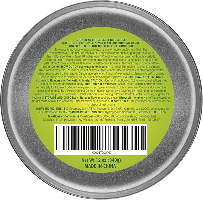 Mosquito Guard 12oz Mosquito Repellent Outdoor Patio Candle - Burns 35 Hours - Citronella Candles Outdoor Mosquito Repellent Indoors - Natural Mosquito Candles for Outside - Bug Repellent Candle