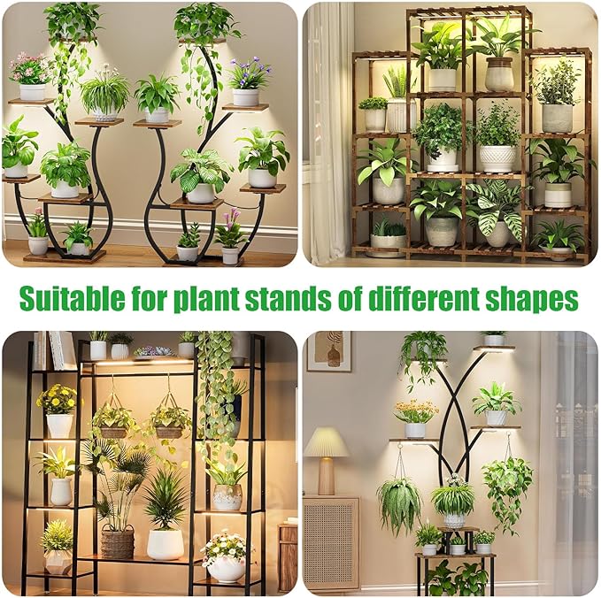 Four Head 8.6 Inches LED Grow Light Strips, Grow Lights for Indoor Plants Full Spectrum 3000K, 104 LEDs Plant Light with 10 Dimmable Levels, 3/9/12H Timer for Seedling Succulent and Plant Shelf