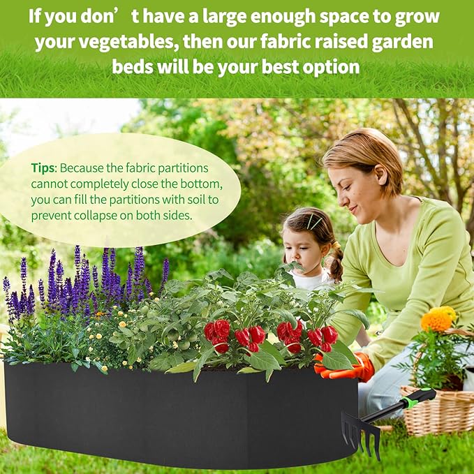 2 Pack Fabric Raised Garden Bed 6FTx3FTx1FT Plant Grow Bags Large Oval Garden Grow Bags Breathable Fabric Garden Bed Gardening Planting Container for Vegetables Potatoes Flowers Tomato,4 Grids+2 Grids