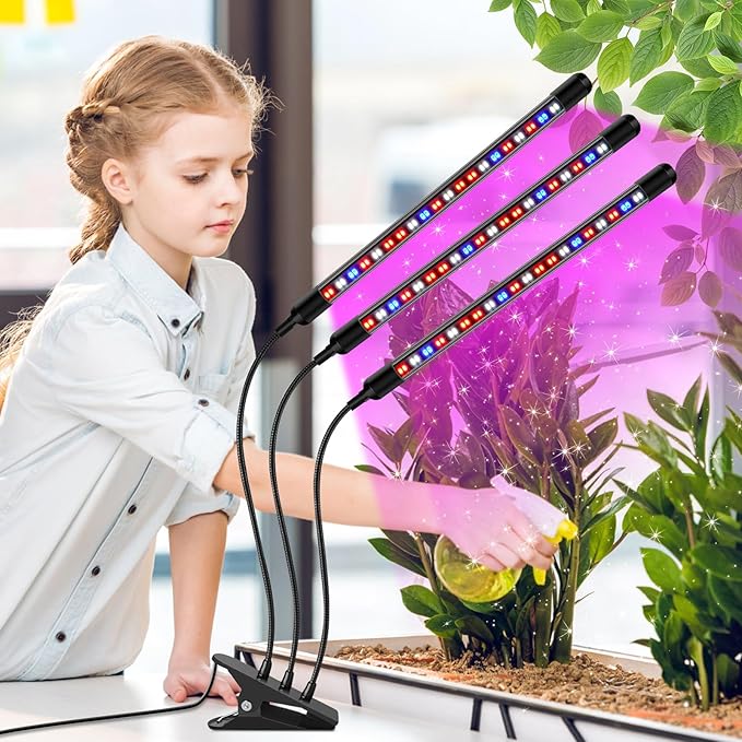 Tri-Heads Grow Lights for Indoor Plants, Full Spectrum Plant Lights for Indoor Growing with Adjustable 360ยฐ Gooseneck, 6/12/18H Timer & Dimming for Seedlings, Succulents, and Houseplants.