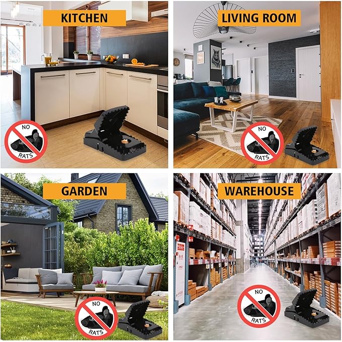 Feeke Rat Trap, Large Mouse Traps, Mouse Traps Indoor for Home, Instant Kill Traps for Mouse Rat Chipmunk, Quick Set Up and Reusable - 6 Pack, Black