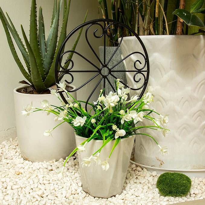 2 Pcs 14in Indoor Metal Garden Circle Plant Trellis for Houseplant Climbing Pot Plants, Black (Style D)