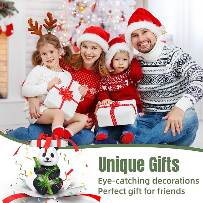 Garden Panda Solar Lights Bamboo Statues Cute Sculptures Waterproof Resin for Indoor Outdoor Porch Patio Lawn Yard Decorations (Sitting)