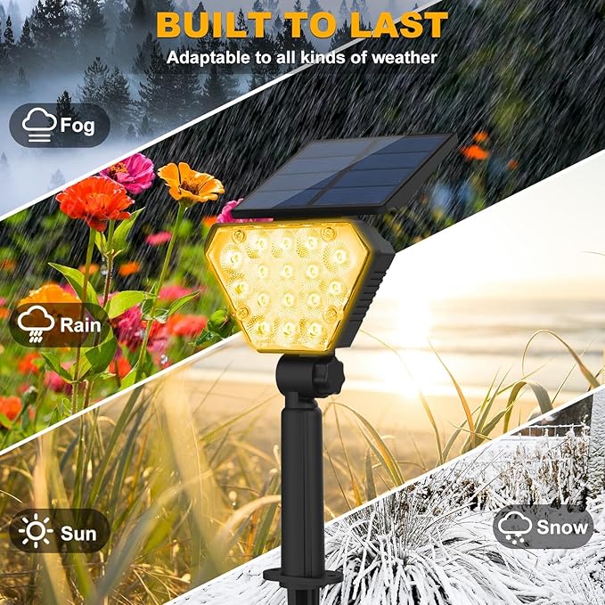 T-SUN Solar Spot Lights Outdoor 6-Pack Warm White Spotlights Solar Landscape Lights IP65 Waterproof Auto On/Off for Garden/Yard/Pathway/Patio