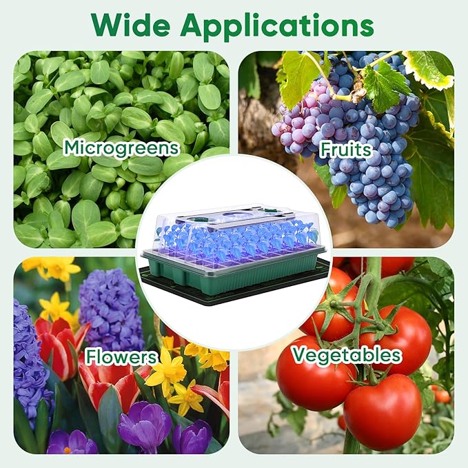 BlumWay 4-in-1 Seed Starter Tray with Grow Light &Heat Mat & Soil Meter Set,40-Cells Seedling Tray with Humidity Dome for Indoor Plant