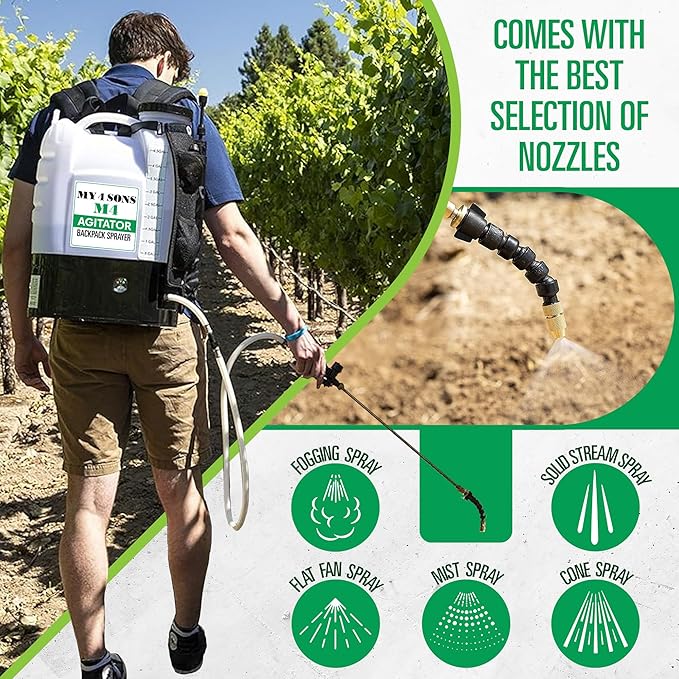 Backpack Sprayer - MY4SONS Silver M4 4-Gallon Cordless Battery Powered with Built-in Agitator - Liquid Sprayer Backpack - Heavy Duty Electric Spray for Lawn, Garden, Chemical, Fertilizers & More