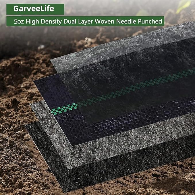 Woven Landscape Fabric 5oz, 5 x 300FT Weed Fabric Barrier, Double Layer, Garden Fabric Weed Barrier, Weed Control Fabric Ground Cover, Gardening Mat for Garden Beds, Landscaping