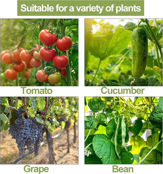 20PCS Tomato Roller Hooks with 49.21FT String and 200PCS Tomato Support Clips for Tomato,Plant, Greenhouse,Flower Vine Twine Crop Greenhouse Trellising Kit