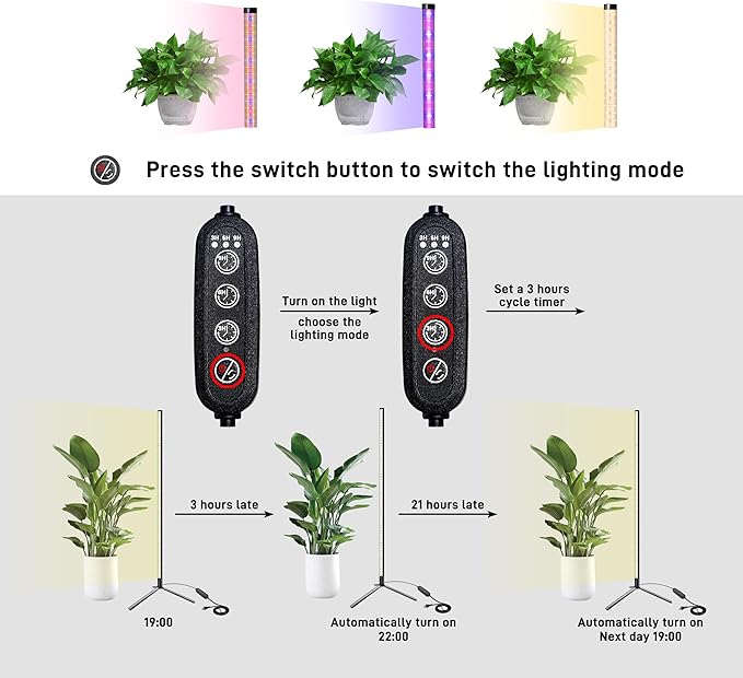 T8 LED Standing Grow Light for Indoor Plants with Timer, 42W Full Spectrum Plant Light with 243 LEDs, 4FT Height, Tripod Stand, Wide Coverage Floor Grow Lamp