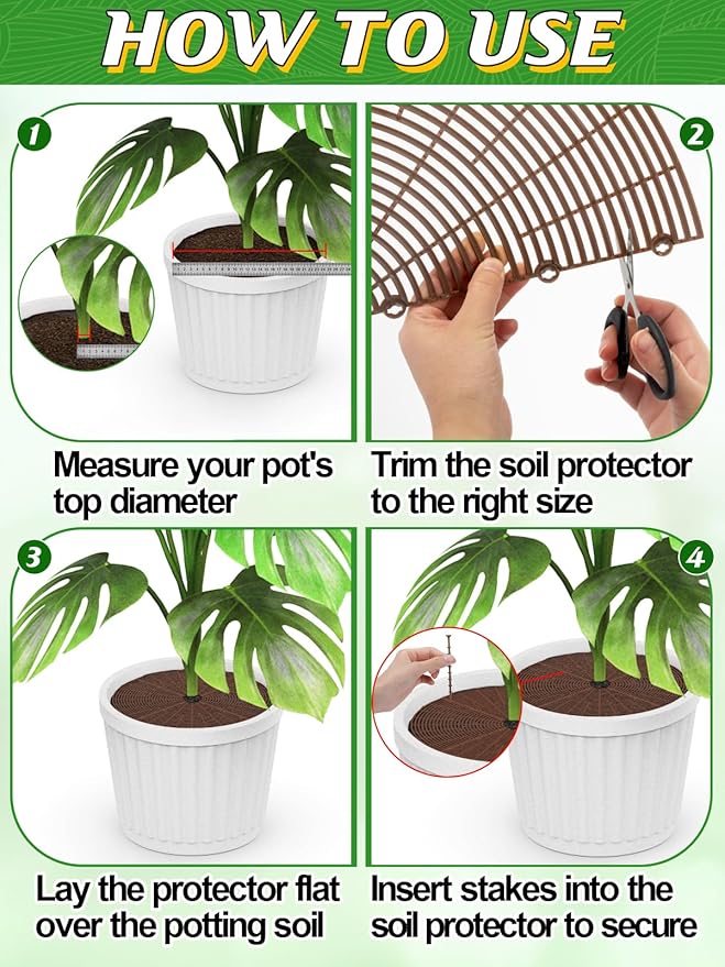 3 Plant Pot Grid Cover Protectors from Animals - 20.8" Dia Cuttable Flower Pot Soil Cover with 36 Stakes, Keep Cats Out of Potted Plants, Indoor Cat Digging Stopper, Baby Safety