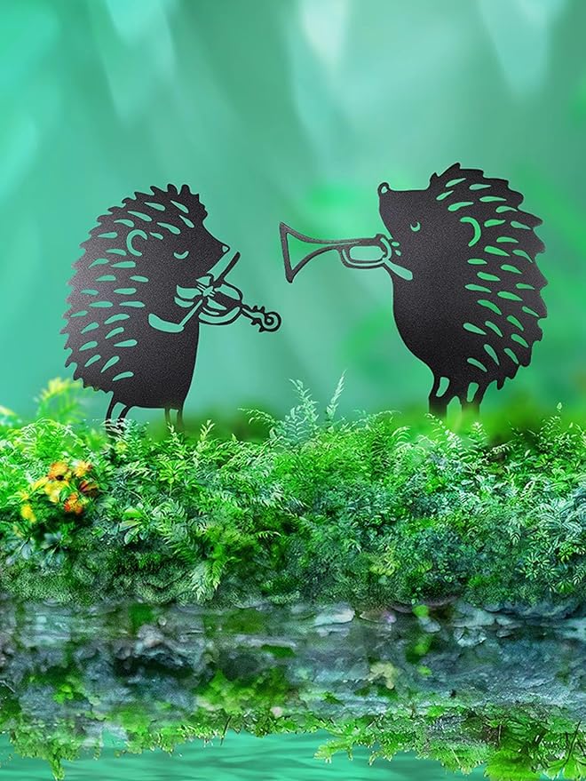 Metal Animals Outdoor Yard Decor,Funny Hedgehog Garden Stakes,Unique Lawn Ornaments Gift for Animal Lovers