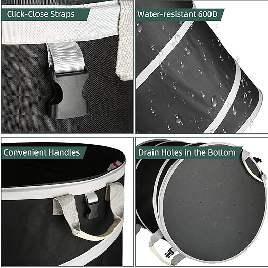 Rachmi 40 Gallon Collapsible Trash Can 2-Pack | Reusable Outdoor Pop-Up Yard Waste Leaf Bag Garden Garbage Bin for Camping, Black