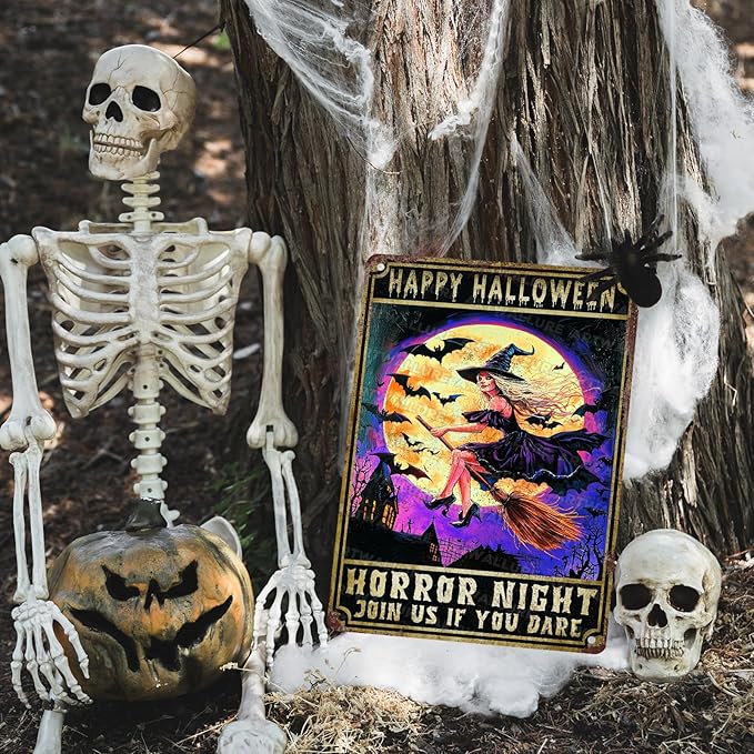 Halloween Spooky Witch Vintage Sign Witchy Bat Halloween Metal Tin Sign for Home Bar Kitchen Hotel Dining Room Coffee 12x16inch