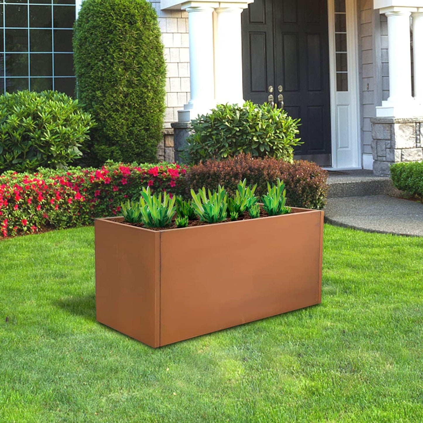 Corten Steel Planter Box Metal Outdoor Large Rectangular Rustic Durable Antique Detached for Commercial Residential Patio Deck and Backyard 24" x 12" x 12"
