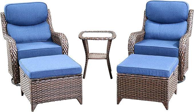 Luxury High Back Outdoor Furniture with 6-Inch Thick Cushions, Patio Furniture Set with Ottomans, 5 PCS Wicker Conversation Set for Porch, Balcony, Deck and Yard