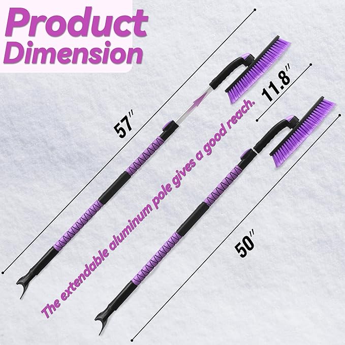 Gardzen 57" Extendable Snow Brush with Ice Scraper for Car Windshield, 2-in-1 Rotating Head Snow Remover for SUV, Truck, and Car