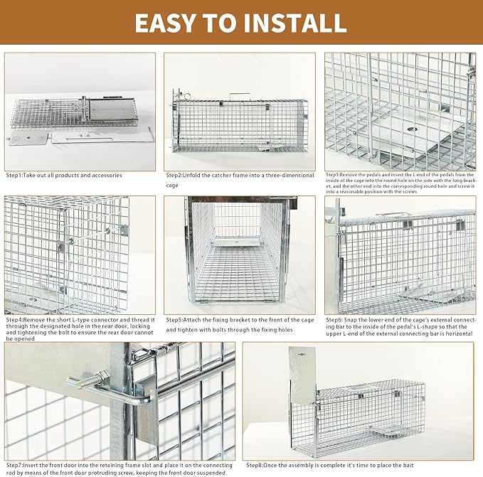 32" Humane Animal Cage Trap, Live Animal Cage Trap, Folding Animal Trap for Stray Cats, Raccoons, Rabbits, Skunks, Moles, Groundhogs and Armadillos up to 17 lbs