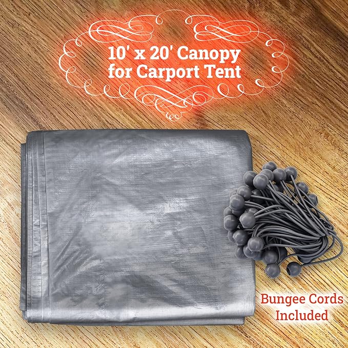 YardGrow 10x20 FT Carport Replacement Canopy Cover Garage Shelter Outdoor Carport Canopy Top Tent Shelter Tarp, Canopy ONLY (Silver)