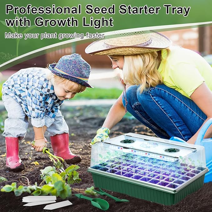 Self Watering Seed Starter Kit with Grow Light, 60-Cell Seed Starter Tray with Humidity Dome, Seedling Tray for Plant Starter, Indoor Seed Starting Kit with 4" High Lid Germination Tray