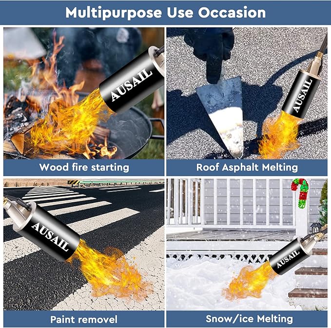 Propane Torch Weed Burner,Blow Torch,Heavy Duty,High Heat Output,Flamethrower with Turbo Trigger Push Button Igniter and 10 FT Hose for Roof Asphalt,Ice Snow,Road Marking,Charcoal(Black)