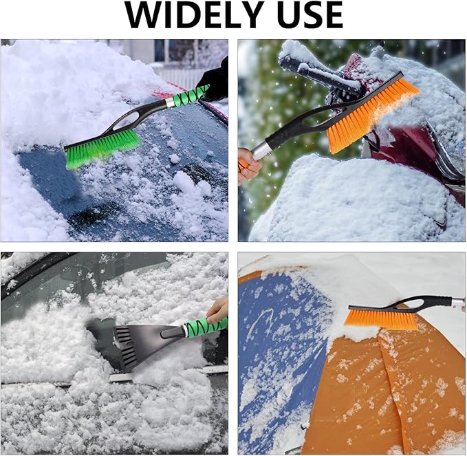 2 Pack Car Snow Brush with Ice Scrapers, 27 Inch Snow Remover for Car Windshield and Door, Detachable Ice Shovel Tool with Ergonomic Foam Grip, Winter Accessories for Car