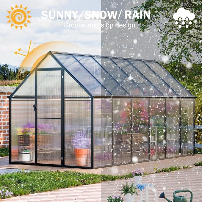 CDCASA 12x6 FT Greenhouse for Outdoors, Easy Assembly Thicker Aluminum Heavy Duty Polycarbonate Greenhouses Kit w/2 Window, Swing Door, Walk-in Green House for Outsides, Sunroom, Backyard, Garden