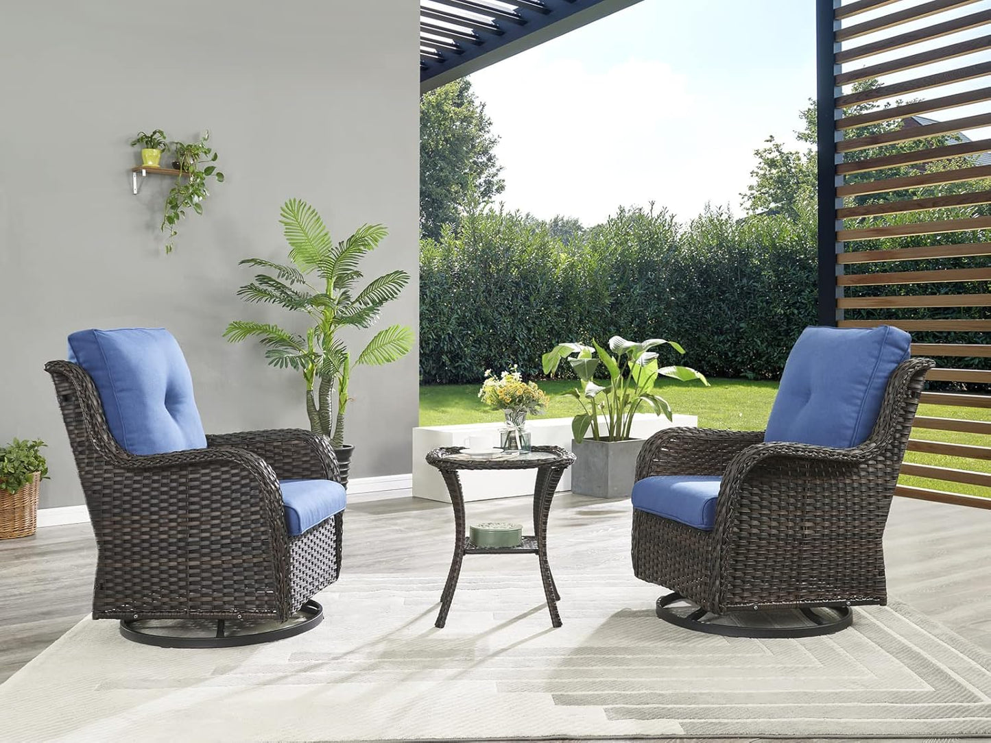 Patio Tables Wicker Side Table - Rattan End Table with Glass Top for Outdoor Outside Patio Porch Deck Square Brown