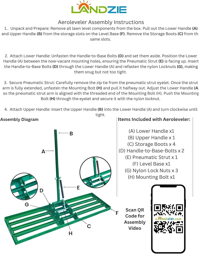 Landzie AeroLeveler - The Lawn Leveling Rake That Never Flips - Patented 36 inch Wide Pneumatic Lawn Level for Yard, Dirt, Soil, Sand, Provides Stability and Control Without Flipping Over