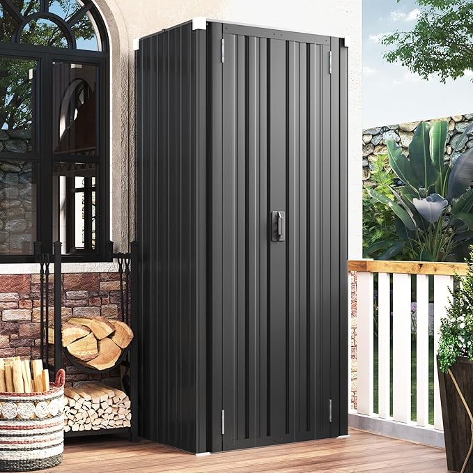 AECOJOY Outdoor Storage Cabinet, Outdoor Cabinets Waterproof with Shelves, Vertical Tall Garden Outdoor Cabinet, Sheds & Outdoor Storage Clearance Cabinet Weatherproof for Outside in Dark Grey