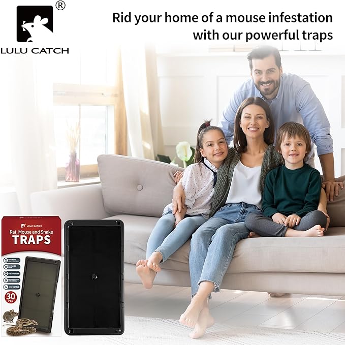 LULUCATCH Super Glue Traps 30 Pack for Mice & Snakes, Larger, Heavier Sticky Traps with Non-Toxic Glue. Sticky Mouse Traps Indoor, Easy to Set, Pet Safe Pest Control