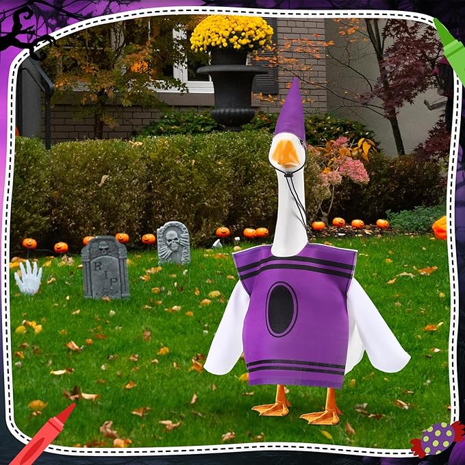 Geyoga Halloween Porch Goose Outfit 23" Classroom Goose Clothes Fall Lawn School Garden Patio Yard Outdoor Decorations(Purple,Crayon)