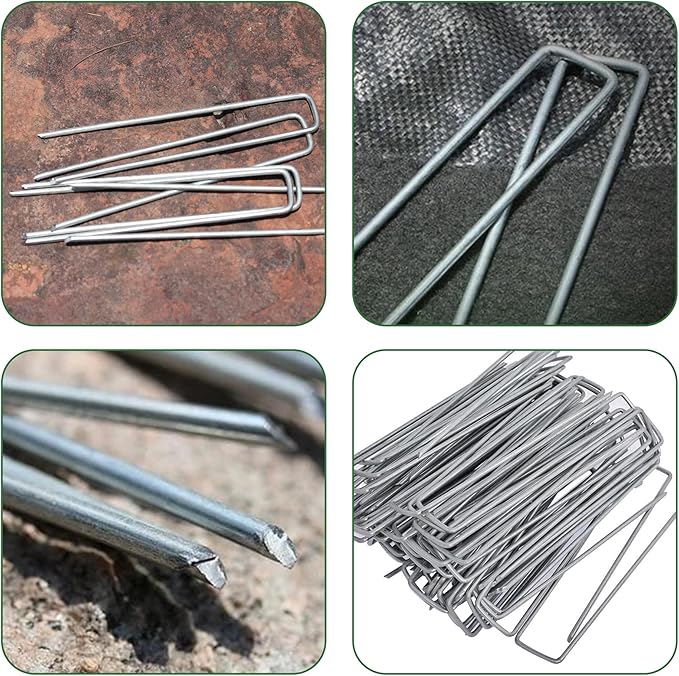 100 Pack Landscape Staples 6 Inches 11 Gauge Stakes, Galvanized Garden Stakes U-Shaped Pins and Landscaping Staples for Sod Anchoring Landscape Fabric Irrigation Tubing