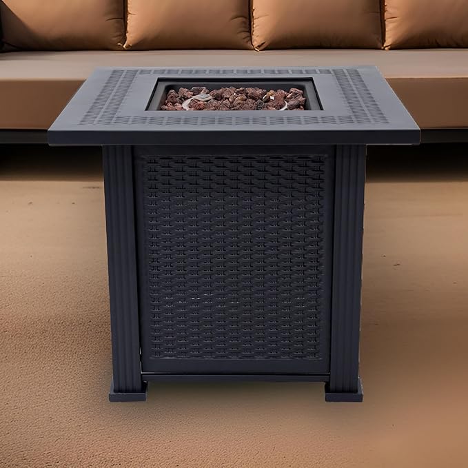 Lausanne Propane Fire Pit Table 28” Outdoor Firepit 50,000 BTU Firepits for Outside with Lava Rocks and Removable Lid Metal Fire Pit Outdoor Fireplace Propane Fire Pits for Outside CSA Certified