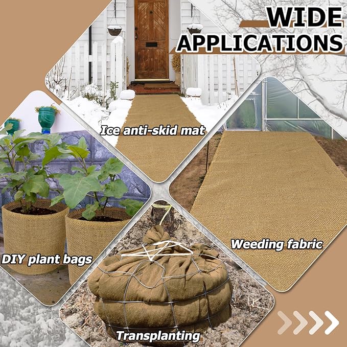 ANPHSIN 15ftx23.6in Natural Burlap Plant Covers Freeze Protection - Winter Frost Plant Blankets, Frost Cloth Tree Wrap for Outdoor Bushes Trees Potted Plants Cold Weather
