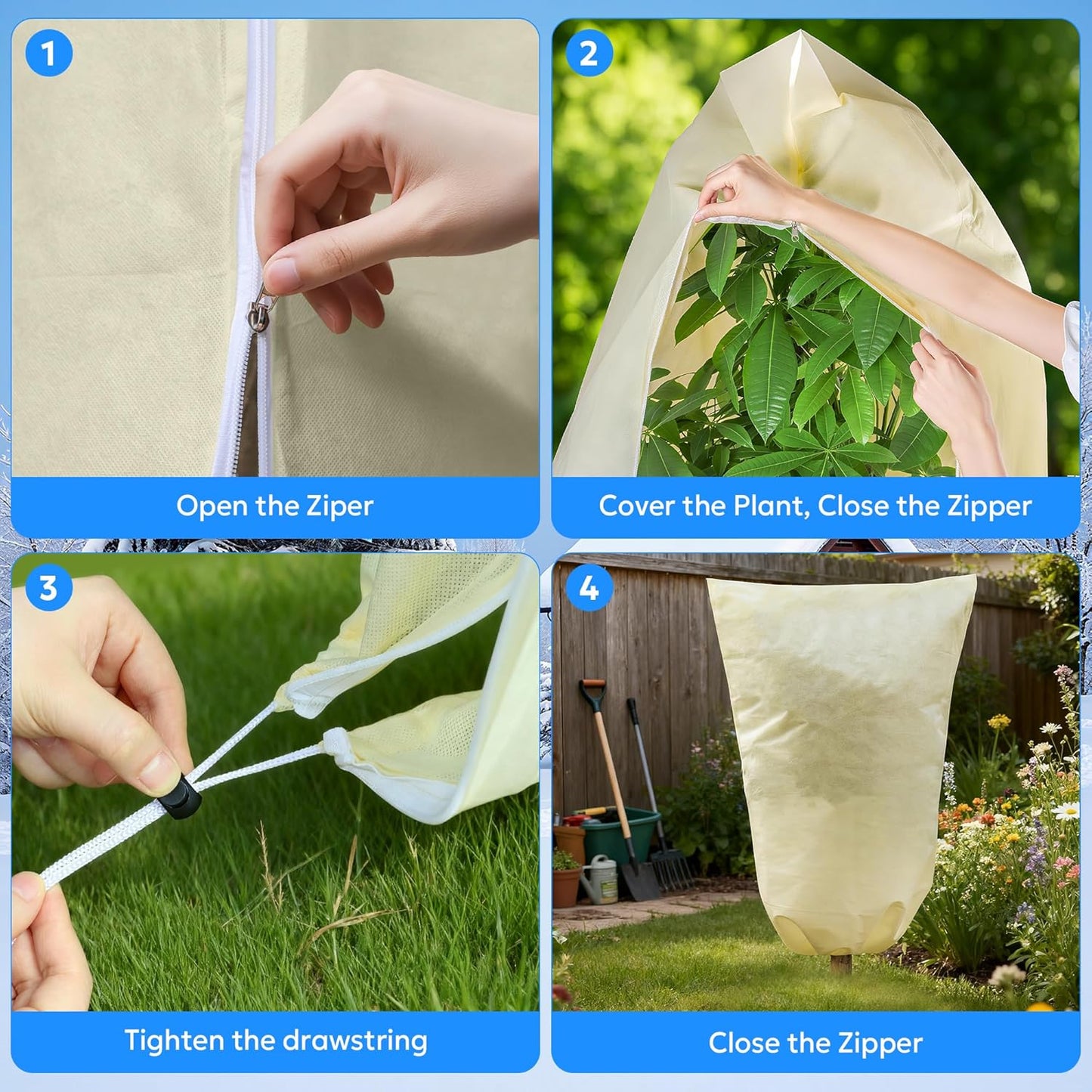 MIXC 4 Packs 2 Size Plant Covers Freeze Protection, Winter Plant Cover Cold Weather Tree Frost Cloth Warm Blankets Shrub Covers for Outdoor Plant (23''×23''+47''×71'')